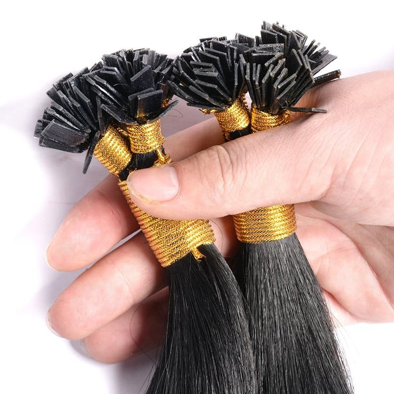 Flat-Tip Hair Extensions - Human Hair 100 Grams - Keratin Human Hair Extensions Black Color-Customize to your preferences
