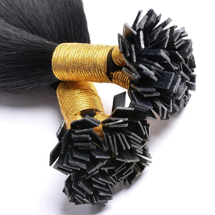 Flat-Tip Hair Extensions - Human Hair 100 Grams - Keratin Human Hair Extensions Black Color-Customize to your preferences