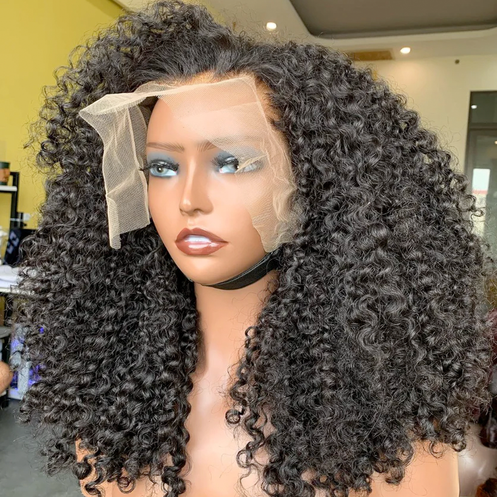 NIC Hair 13x4 Kinky Edges Hairline Curly Front Wigs - 16 inches Human Hair Pre Plucked Glueless HD Transparent Lace with Realistic Hairline 150% Density Full Cap Size