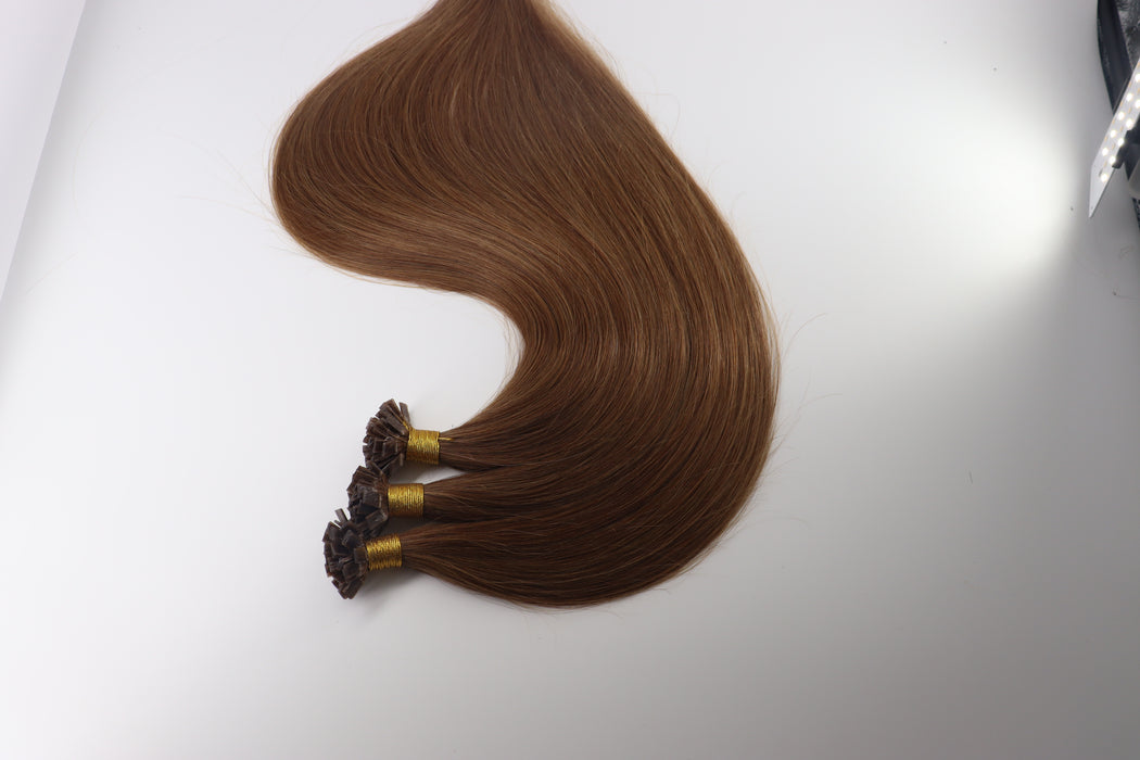 Flat-Tip Hair Extensions - Human Hair 100 Grams - Keratin Human Hair Extensions Dark Gold Chestnut Color-Customize to your preferences