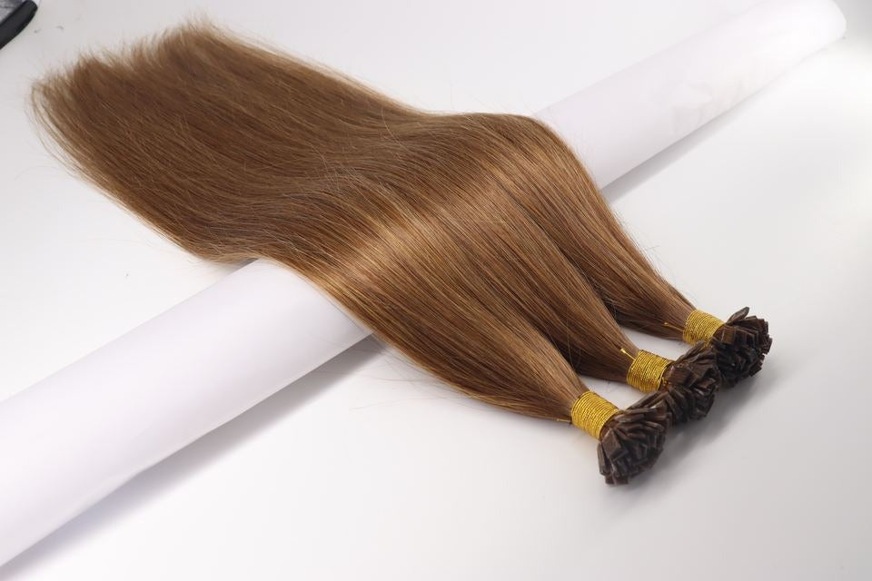 Flat-Tip Hair Extensions - Human Hair 100 Grams - Keratin Human Hair Extensions Dark Gold Chestnut Color-Customize to your preferences
