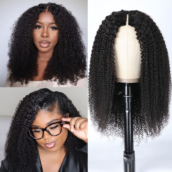 NIC Hair 13x4 Kinky Edges Hairline Curly Front Wigs - 16 inches Human Hair Pre Plucked Glueless HD Transparent Lace with Realistic Hairline 150% Density Full Cap Size