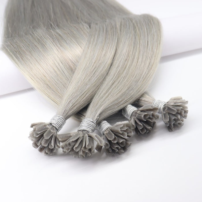 U-Tip Hair Extensions - Human Hair 100 Grams - Keratin Human Hair Extensions Gray Color