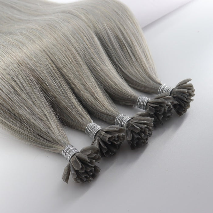 U-Tip Hair Extensions - Human Hair 100 Grams - Keratin Human Hair Extensions Gray Color