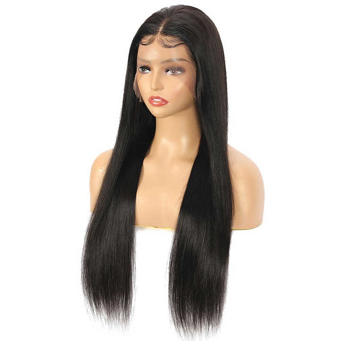 Wig Frontal Human Hair Normal Lace Black Color Medium Cap Size - Virgin Hair Normal Lace Wig With Natural Hairline Black Color