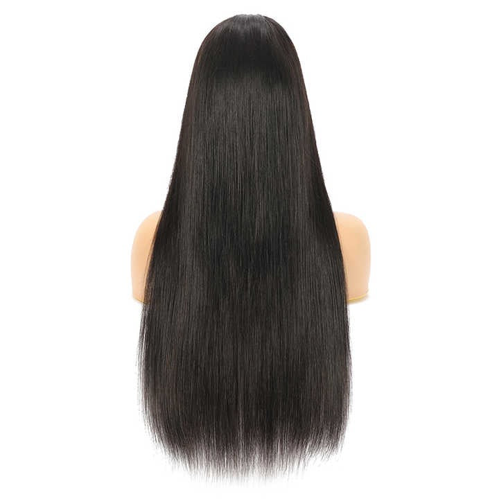 Wig Frontal Human Hair Normal Lace Black Color Medium Cap Size - Virgin Hair Normal Lace Wig With Natural Hairline Black Color