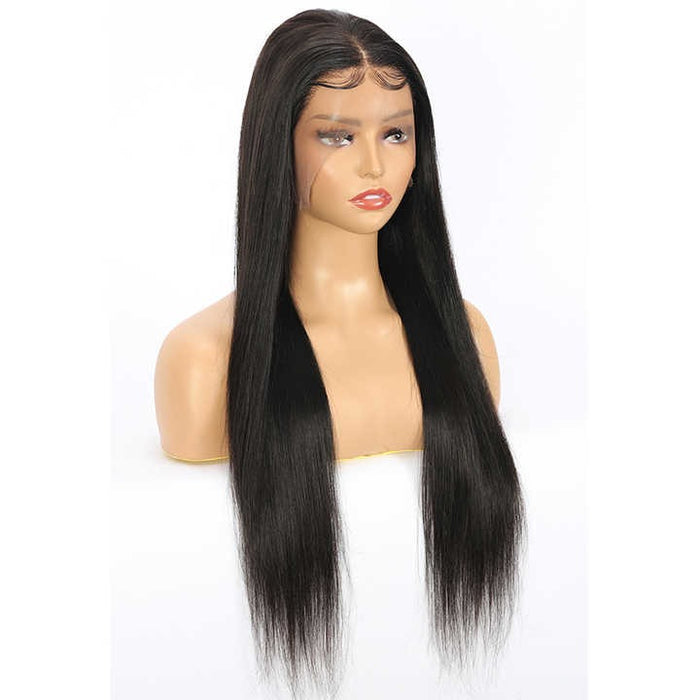 Wig Frontal Human Hair Normal Lace Black Color Medium Cap Size - Virgin Hair Normal Lace Wig With Natural Hairline Black Color