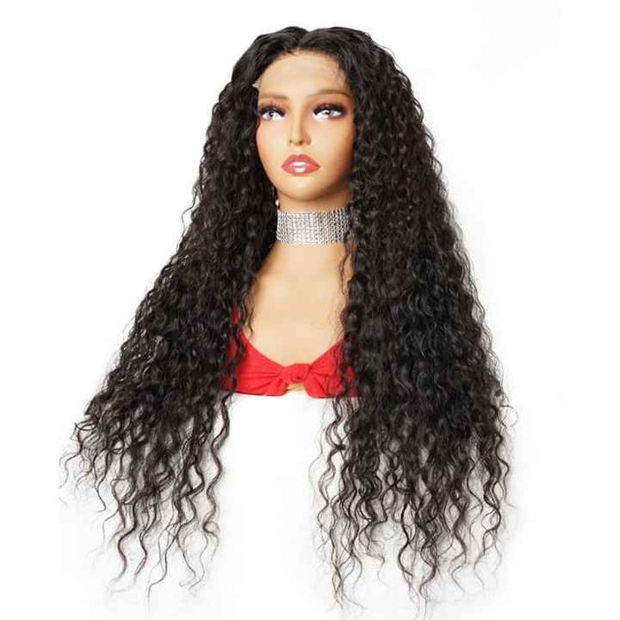 Wig Closure Virgin Hair Normal Lace Medium Cap Size - Human Hair Normal Lace Wig With Natural Hairline Black Color-water wave