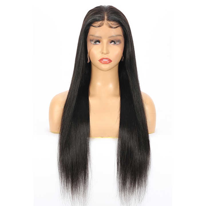 Wig Frontal Human Hair Normal Lace Black Color Medium Cap Size - Virgin Hair Normal Lace Wig With Natural Hairline Black Color