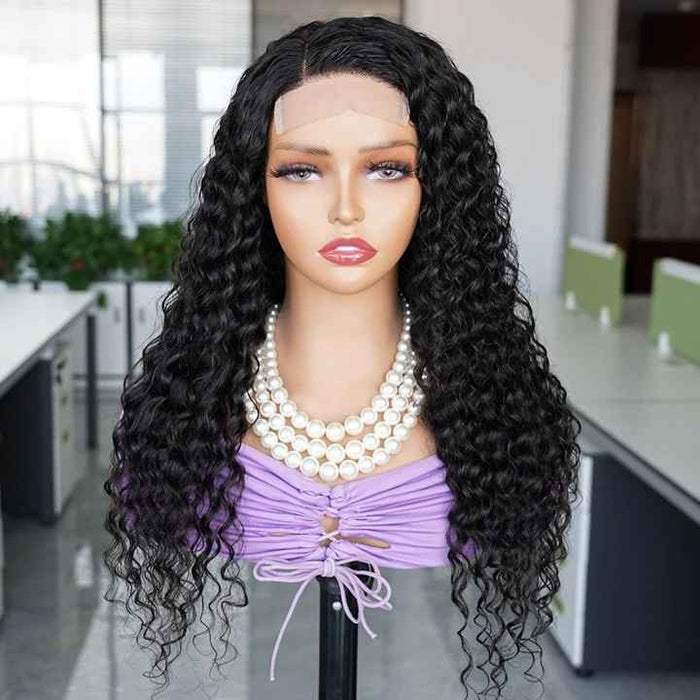 Wig Closure Virgin Hair Normal Lace Small Cap Size - Human Hair Normal Lace Wig With Natural Hairline Black Color- Deep wave