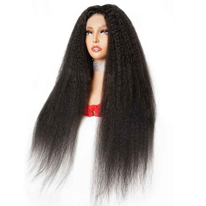 Wig Closure Remy Hair HD Lace Medium Size - Human Hair HD Lace Wig With Natural Hairline Black Color-Yaki Kinky Straight
