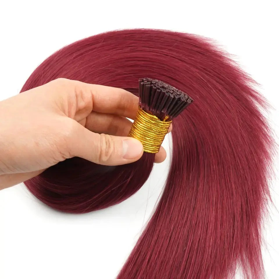 I-Tip Hair Extensions - Human Hair 100 Grams - Keratin Human Hair Extensions Red Color