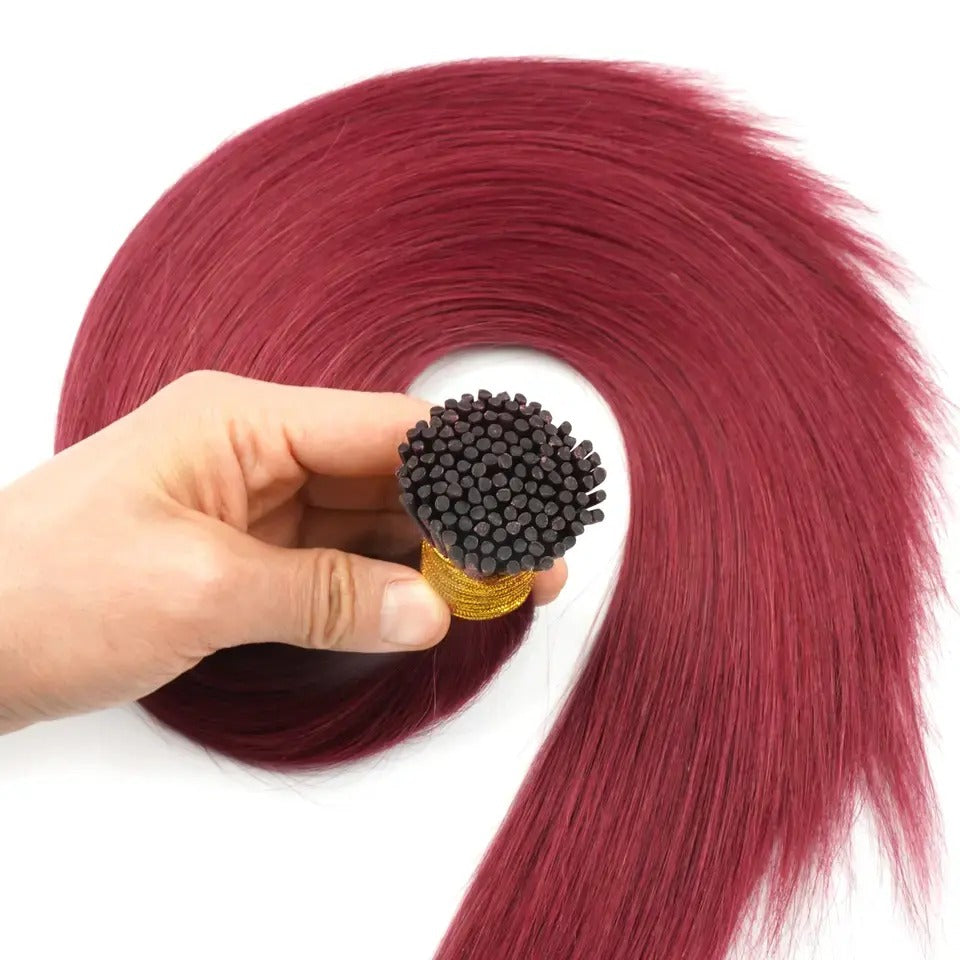 I-Tip Hair Extensions - Human Hair 100 Grams - Keratin Human Hair Extensions Red Color