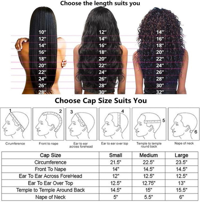 Wig Closure Virgin Hair Normal Lace Large Cap Size - Human Hair Normal Lace Wig With Natural Hairline Black Color- Body wave