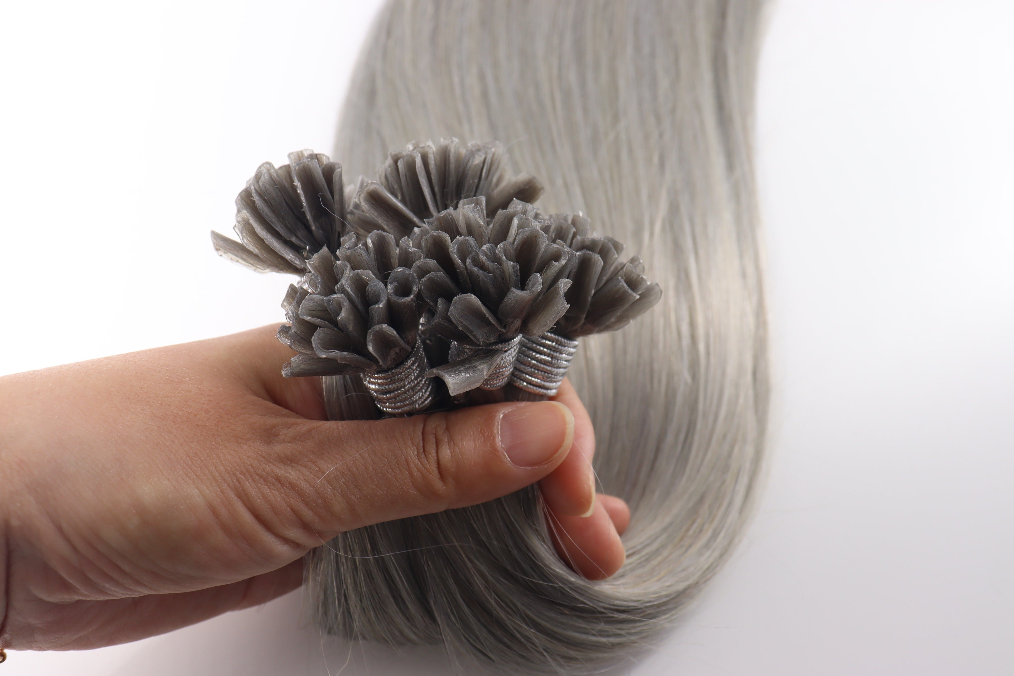 U-Tip Hair Extensions - Human Hair 100 Grams - Keratin Human Hair Extensions Gray Color