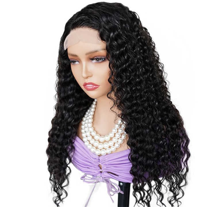 Wig Closure Virgin Hair Normal Lace Small Cap Size - Human Hair Normal Lace Wig With Natural Hairline Black Color- Deep wave