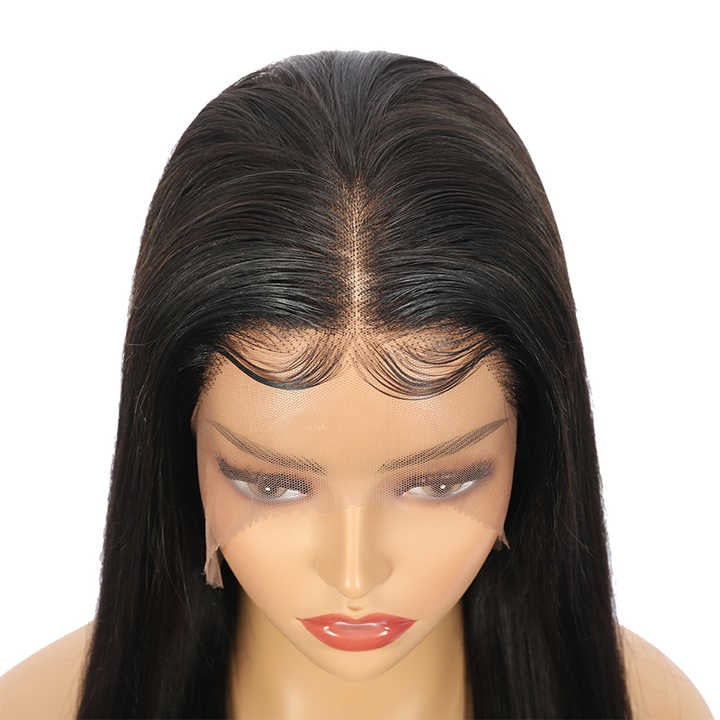 Wig Frontal Human Hair Normal Lace Black Color Medium Cap Size - Virgin Hair Normal Lace Wig With Natural Hairline Black Color