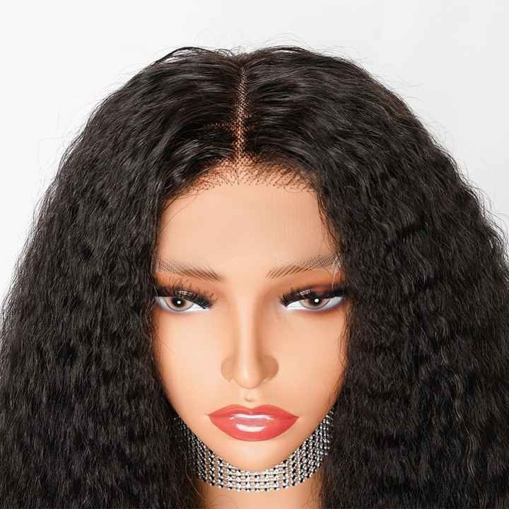 Wig Closure Remy Hair HD Lace Medium Size - Human Hair HD Lace Wig With Natural Hairline Black Color-Yaki Kinky Straight
