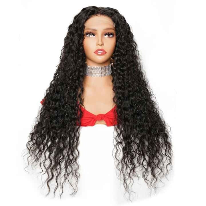 Wig Closure Virgin Hair Normal Lace Medium Cap Size - Human Hair Normal Lace Wig With Natural Hairline Black Color-water wave